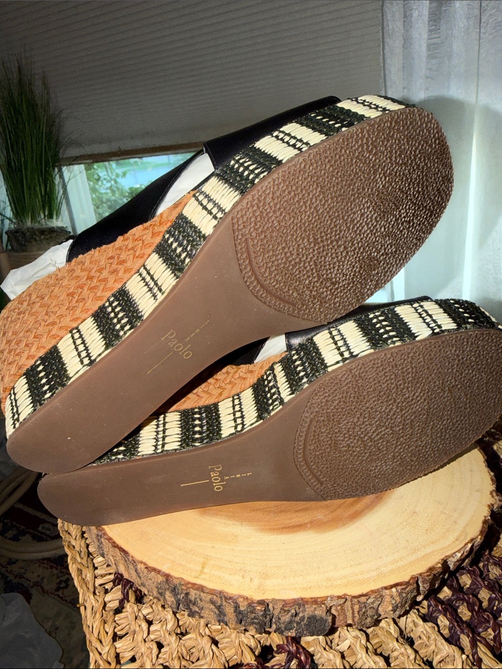 Linea Paolo Valery-L Black Leather Platform Wedge Sandals Size 9M - Picture 9 of 10